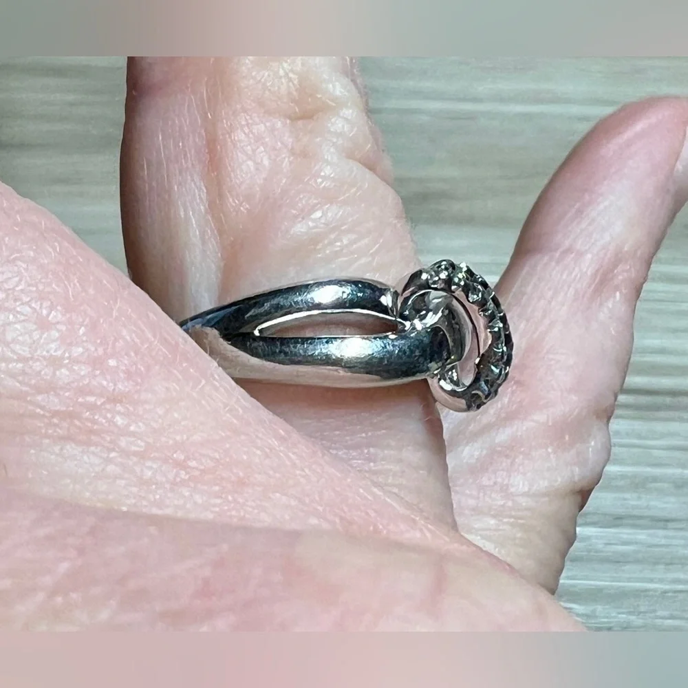 Designer Signed SUN Sterling Silver Double Row Diamond Highway Ring, Size 6.5